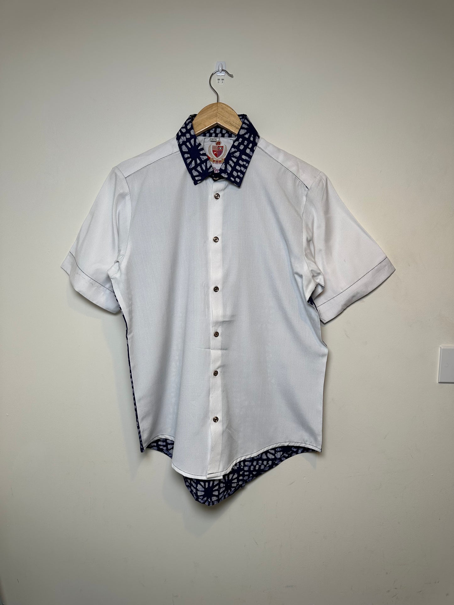 White and Blue Adire Combo Shirt