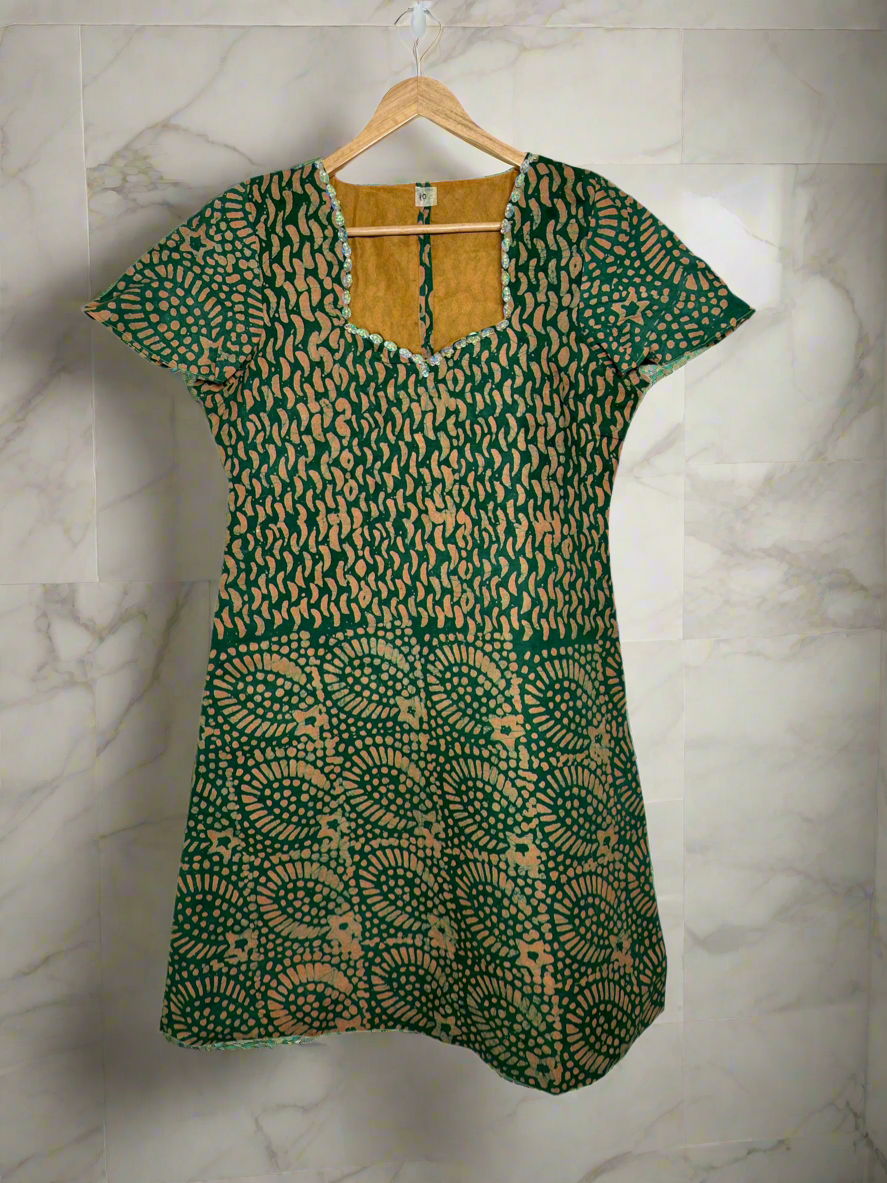 Green and Yellow Adire Dress