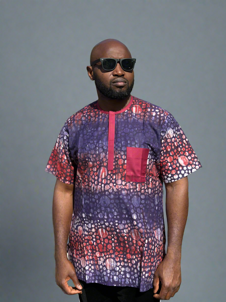 Red and Blue Haze Adire Buba