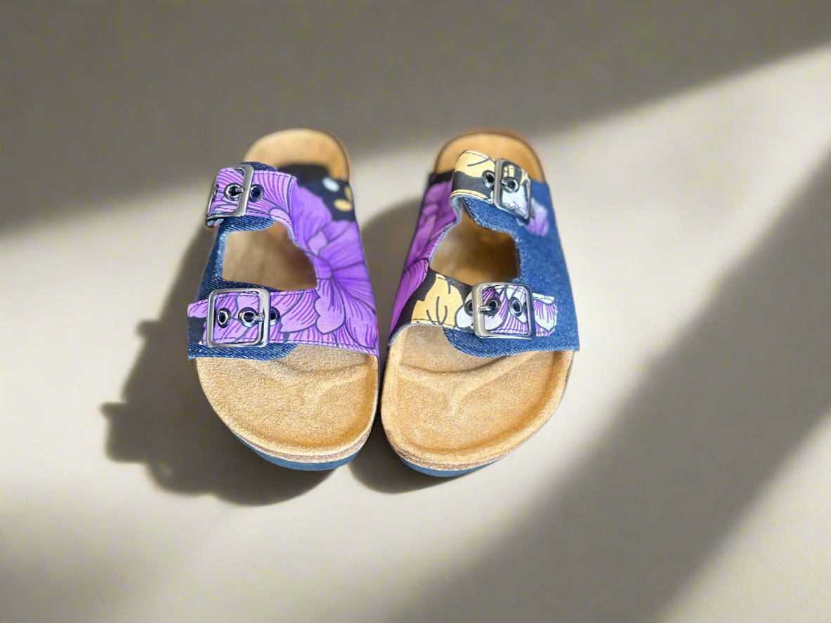Purple Ankara and Denim Sliders