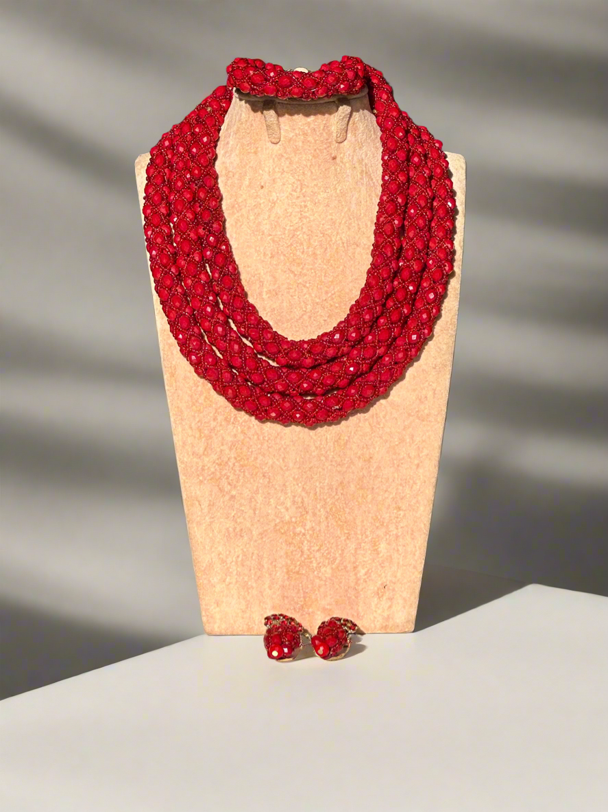 Dark Red Crystal Beads Jewellery Set