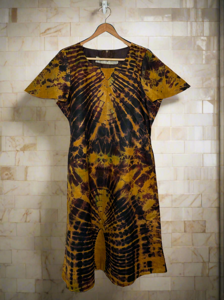 Mustard and Brown Adire Dress