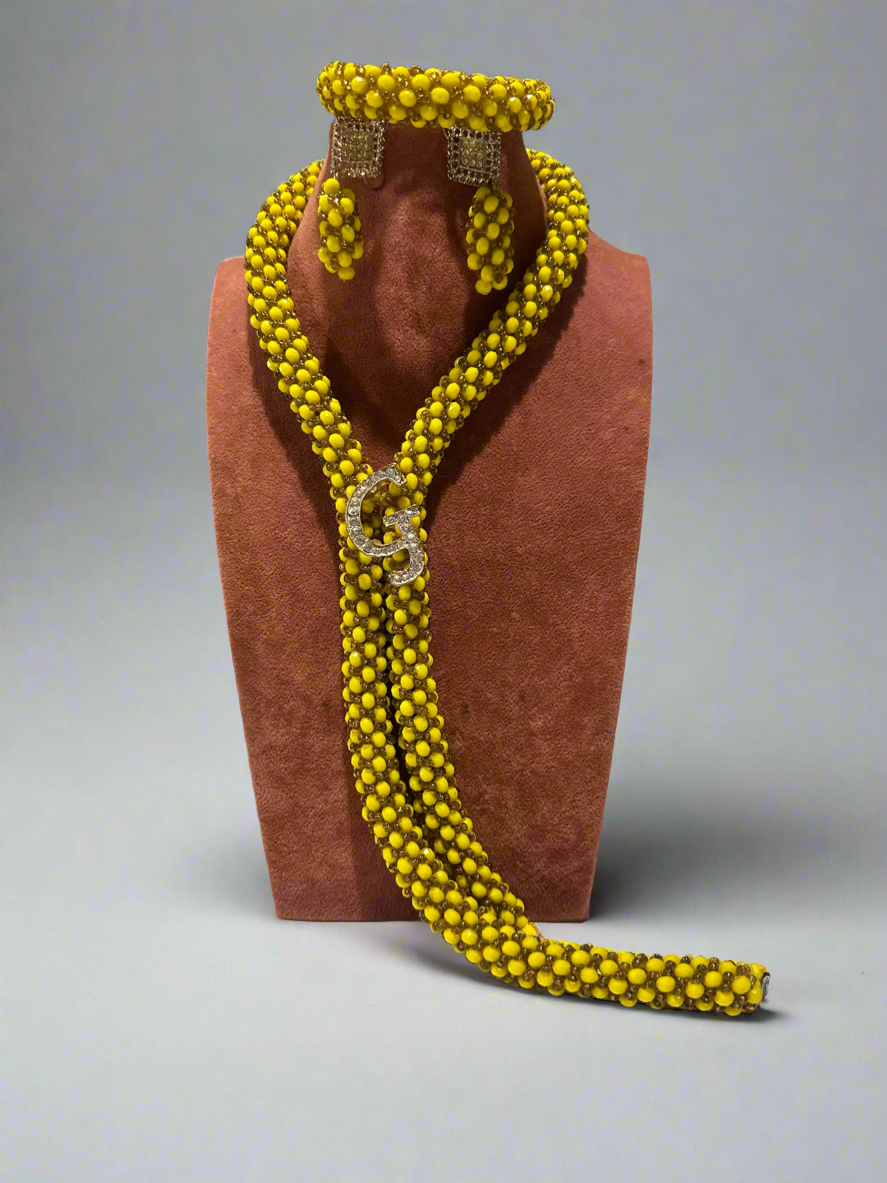 Python Yellow Crystal Beads Jewellery Set