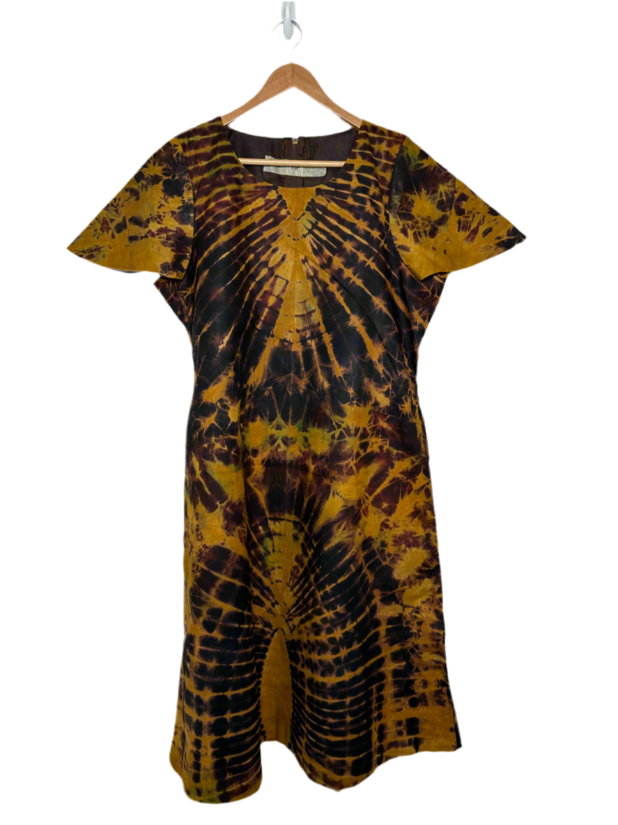 Mustard and Brown Adire Dress