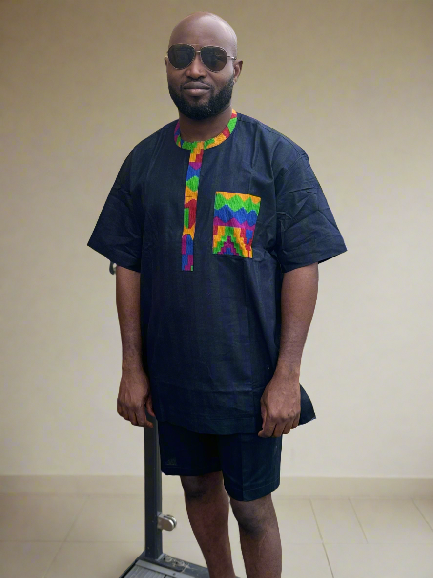 Black Striped with Kente Ankara Outfit