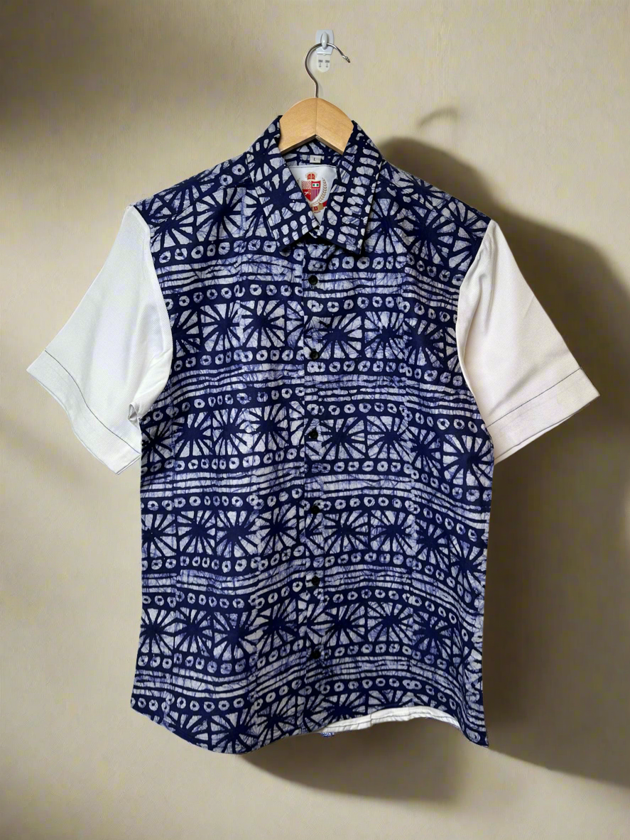 White Blue Adire Combo Shirt
