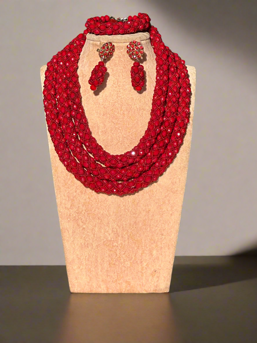 Dark Red Crystal Beads Jewellery Set
