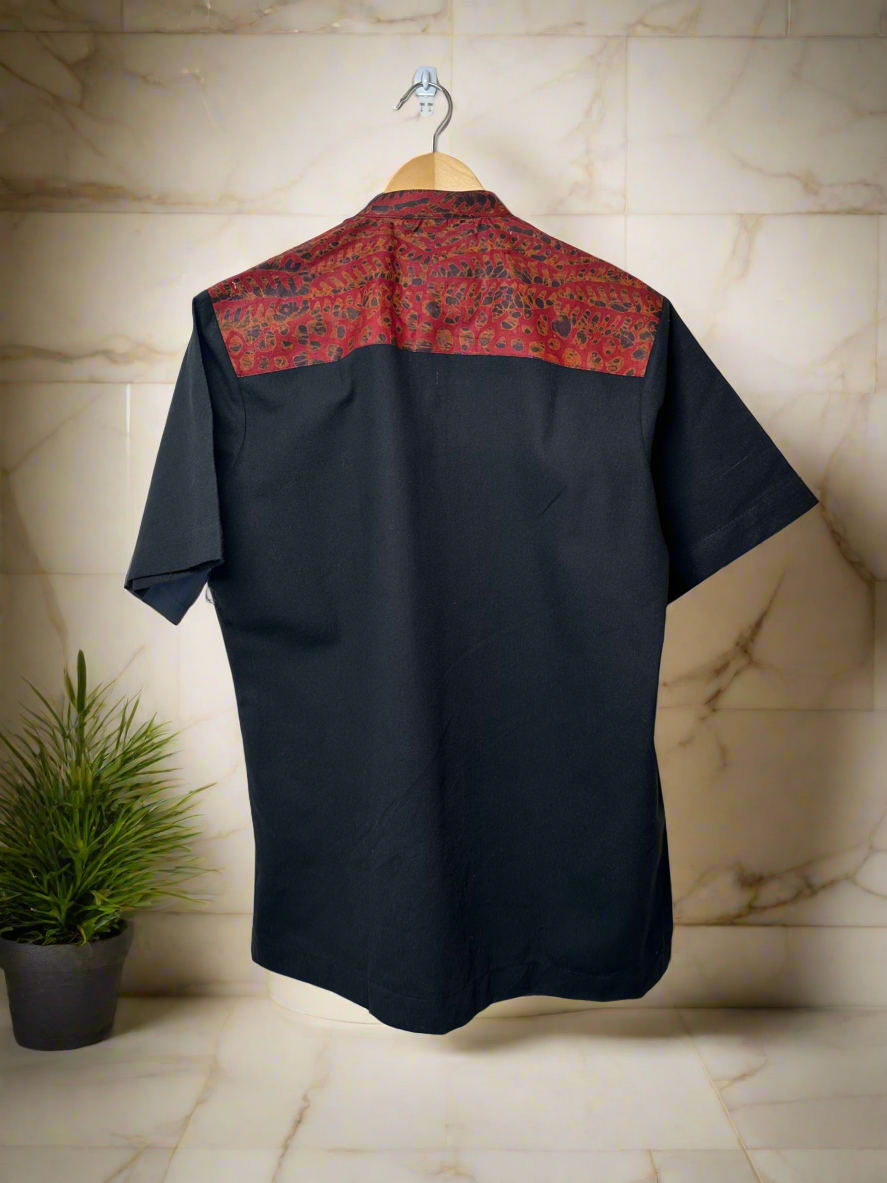 Red Black Adire Combo Shirt
