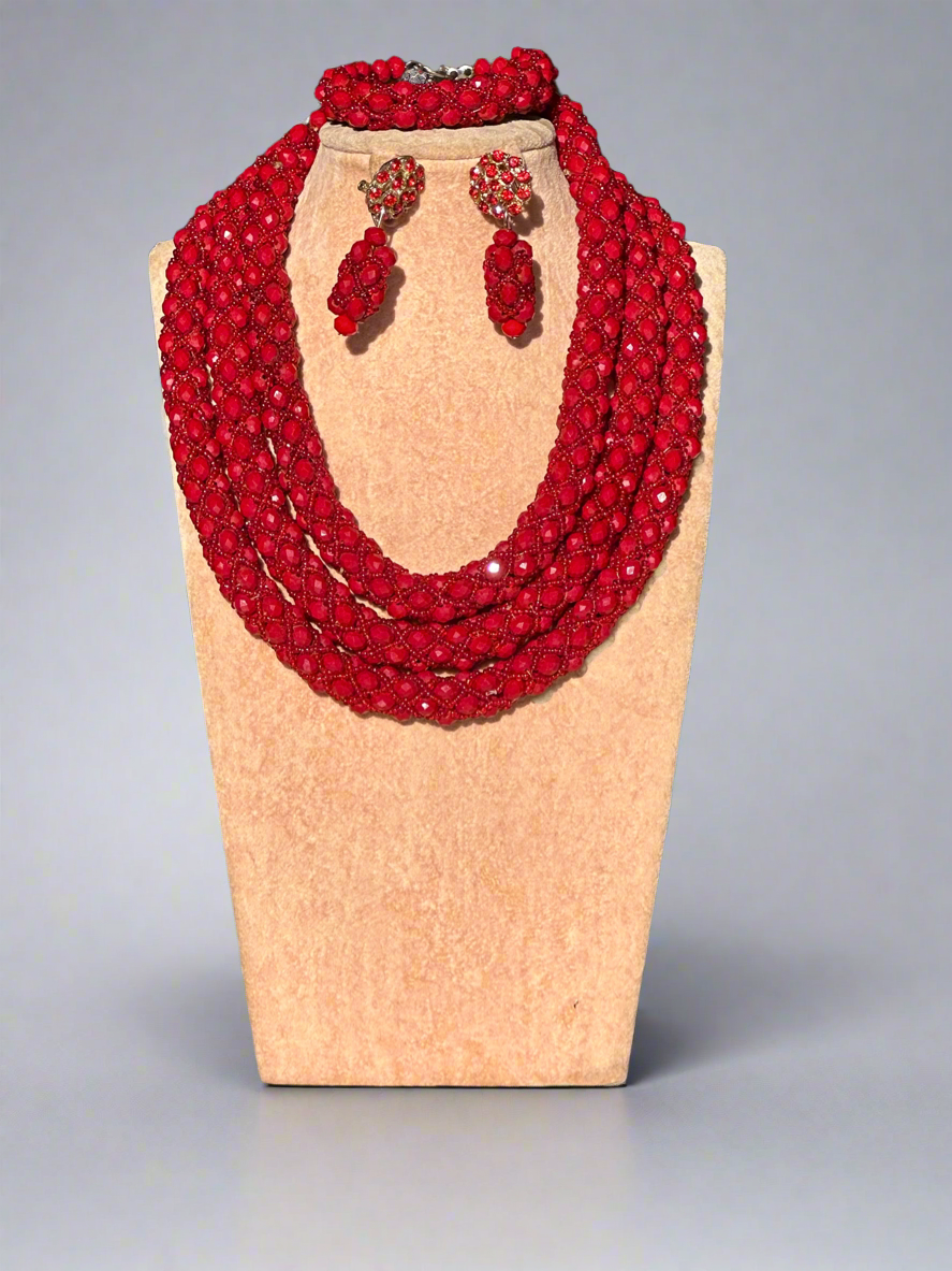 Dark Red Crystal Beads Jewellery Set