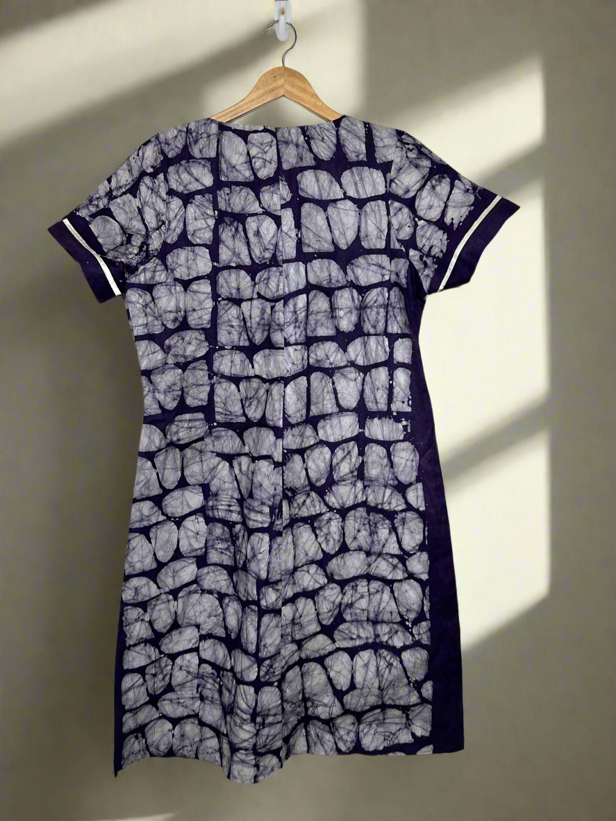 Navy Blue and White Adire Dress