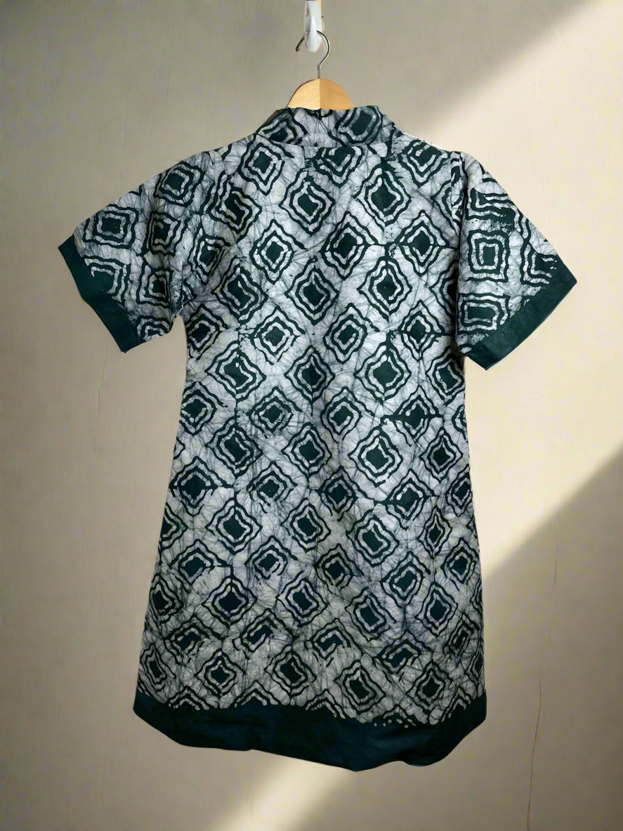 Green and White Adire Dress