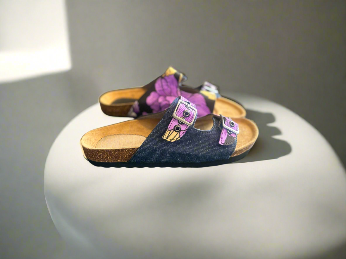 Purple Ankara and Denim Sliders