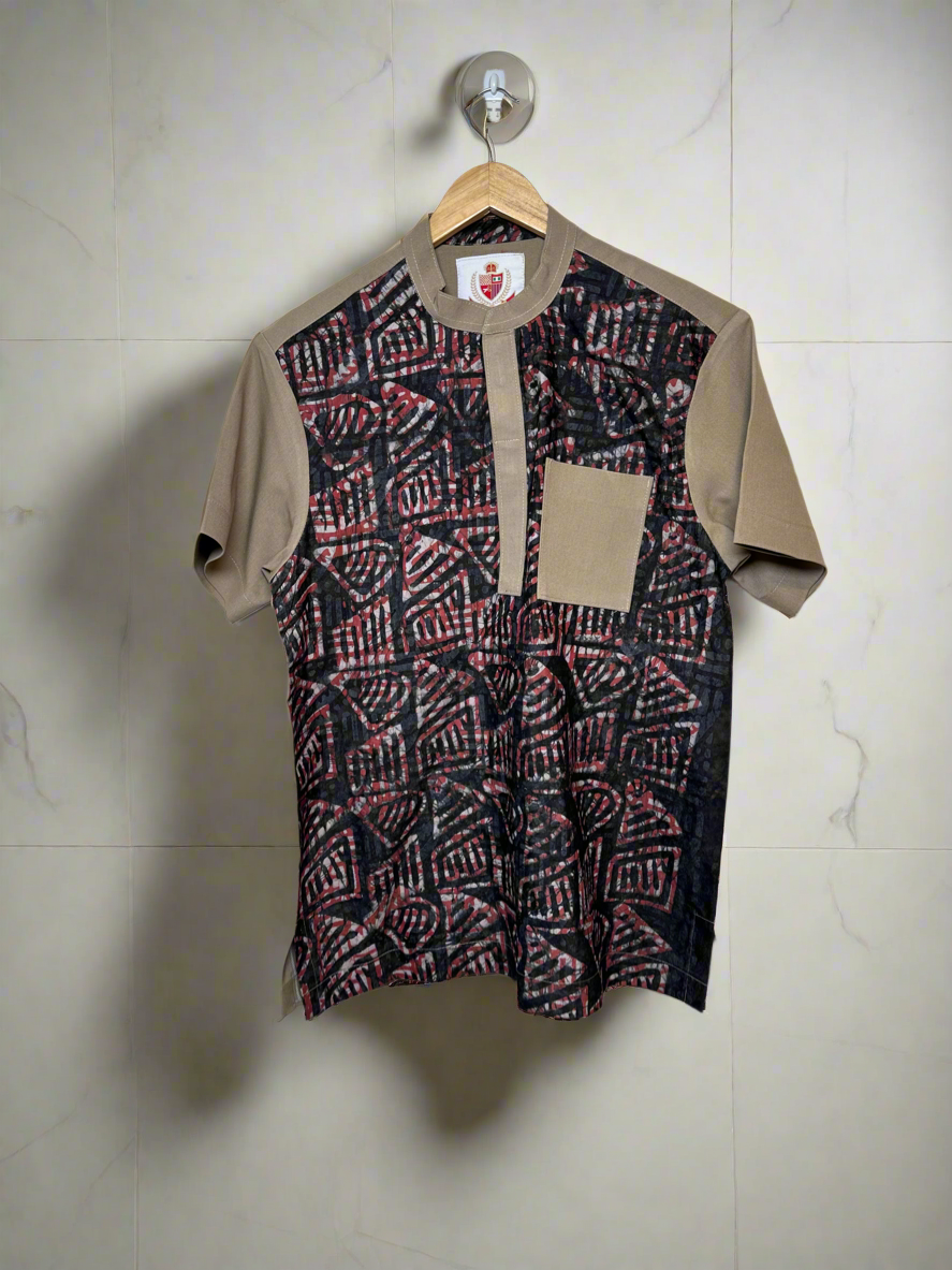 Red and Brown Adire Combo Shirt