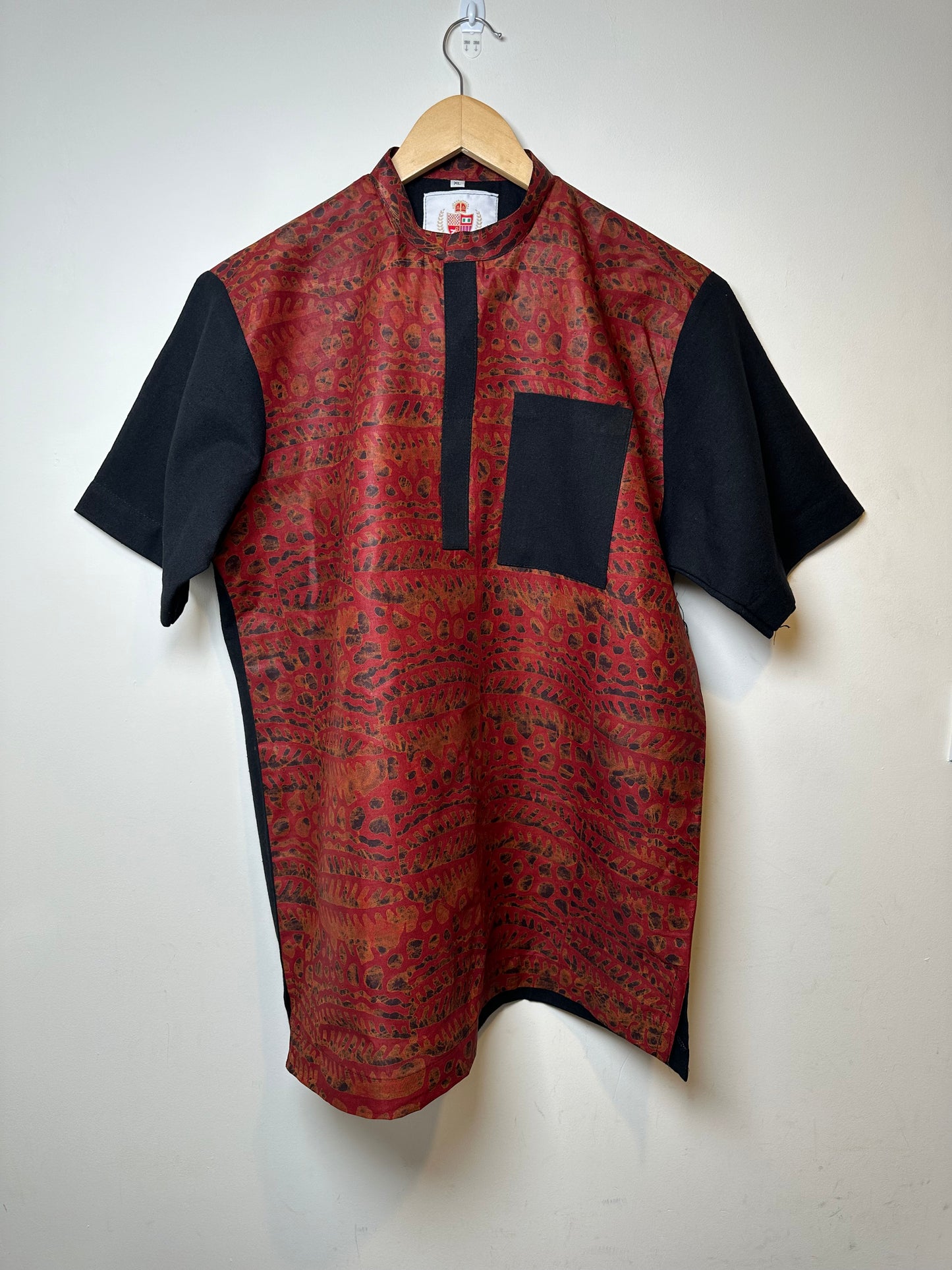 Red Black Adire Combo Shirt