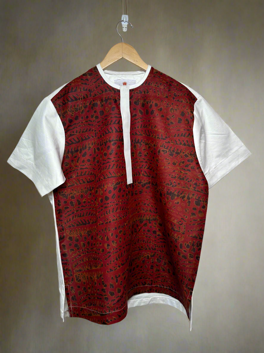 Red Adire and White Fabric Shirt