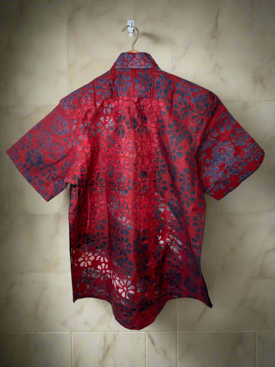 Black Red Adire Linen Combo Shirt