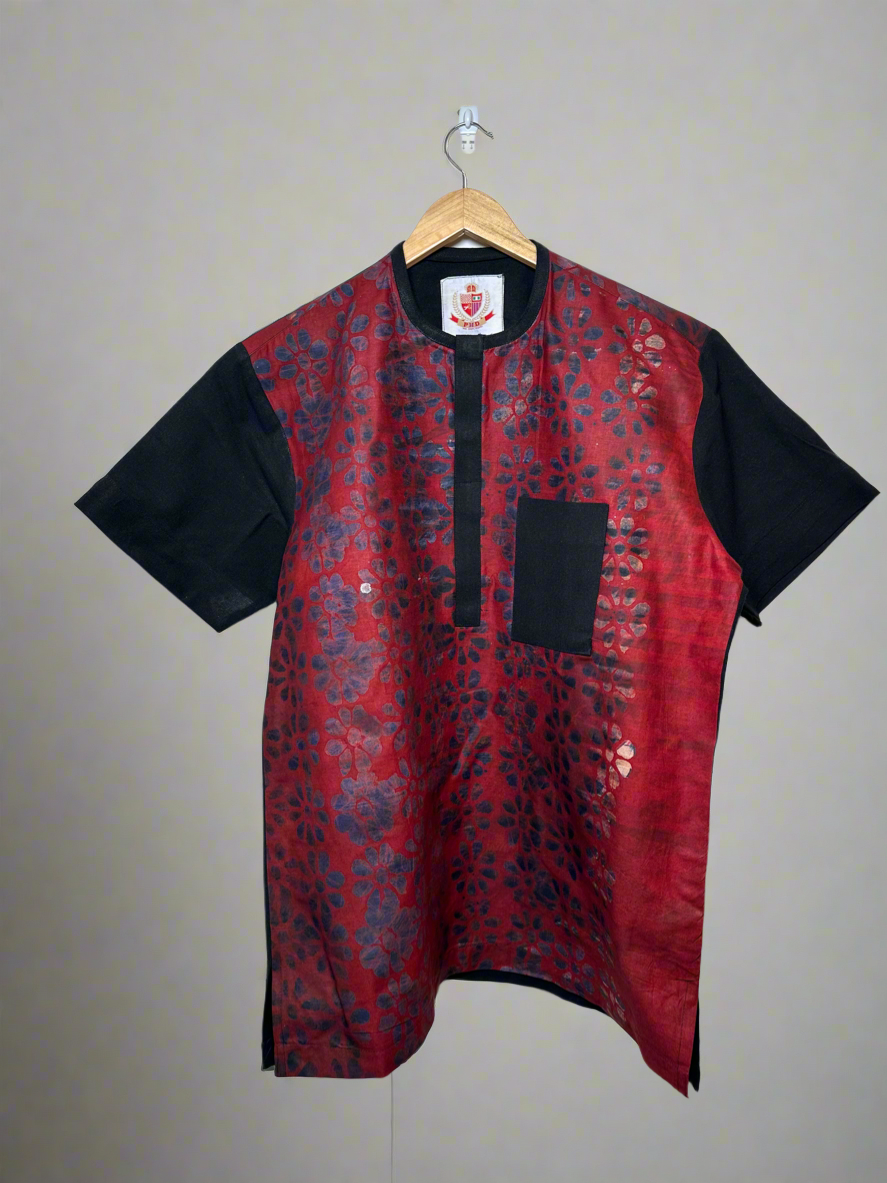 Red and Black Adire Combo Shirts