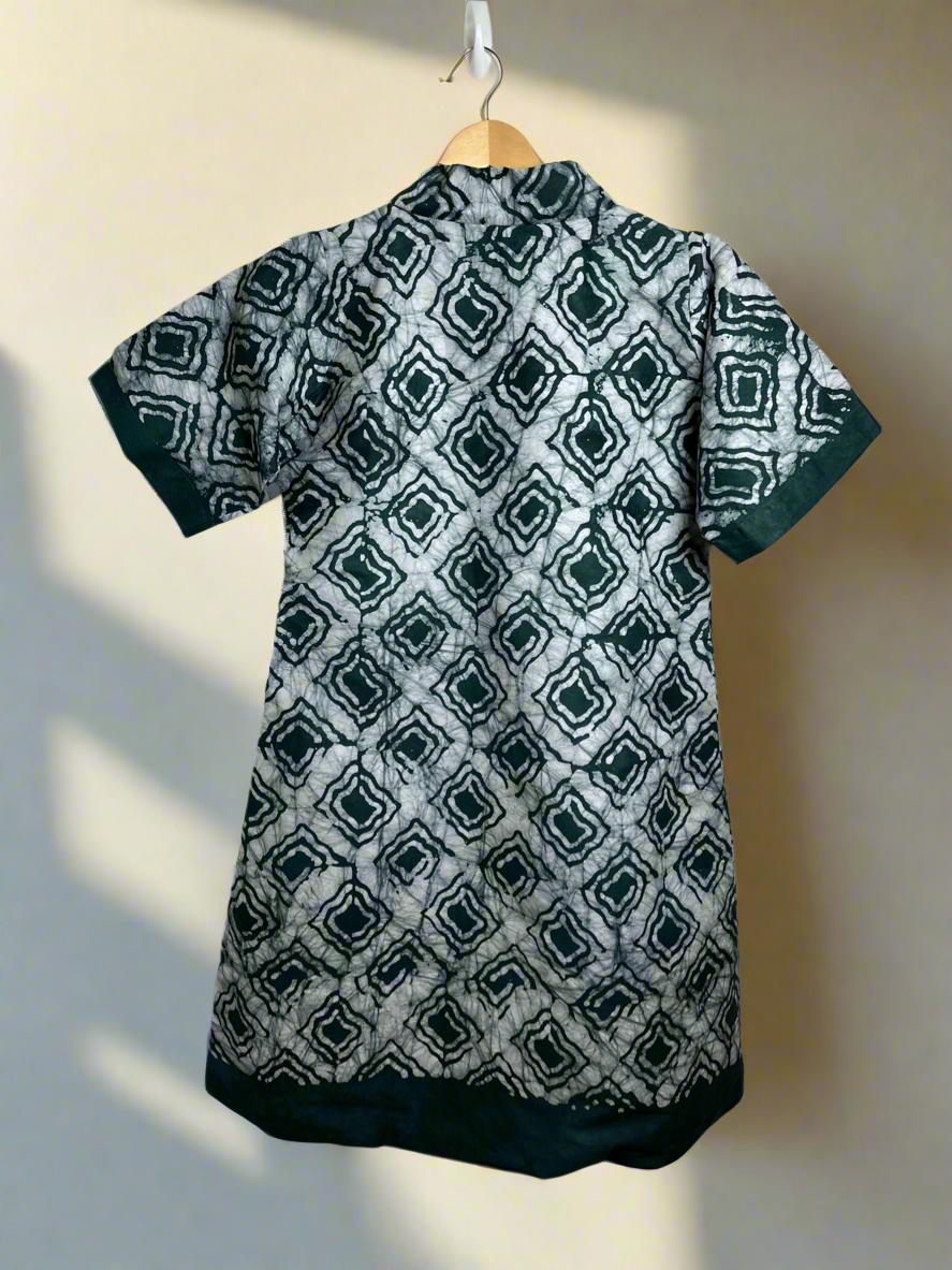 Green and White Adire Dress
