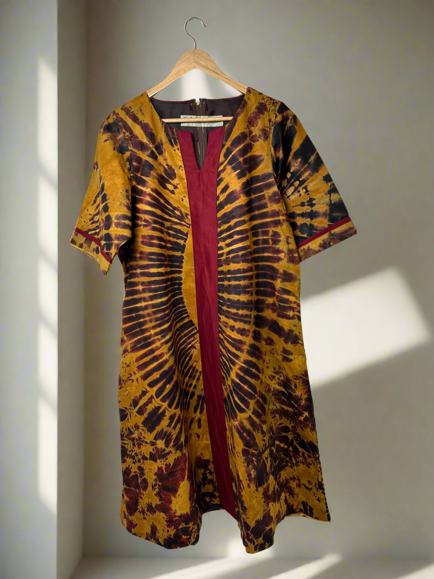 Brown Mustard Adire Dress