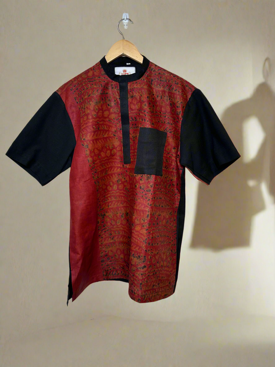Black and Red Adire Combo Shirt