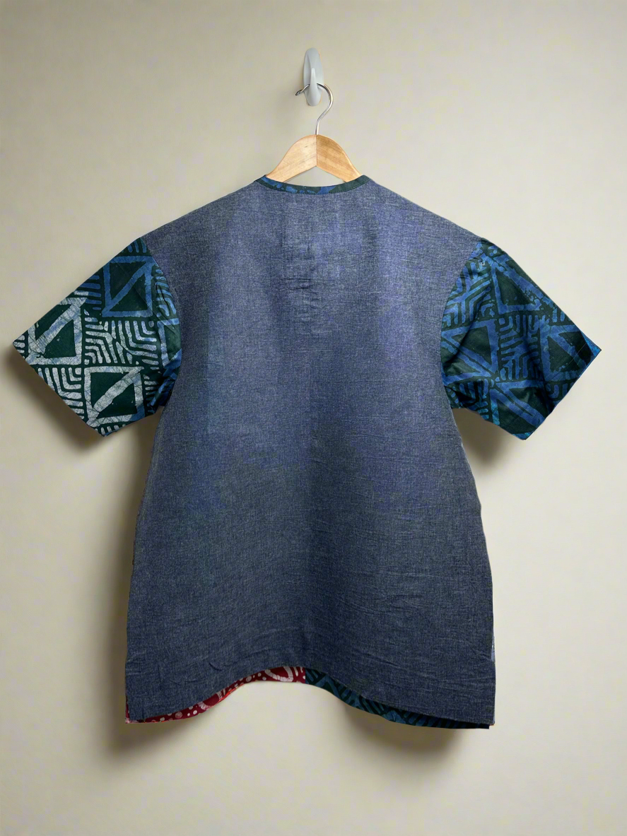 Adire and Denim Shirt
