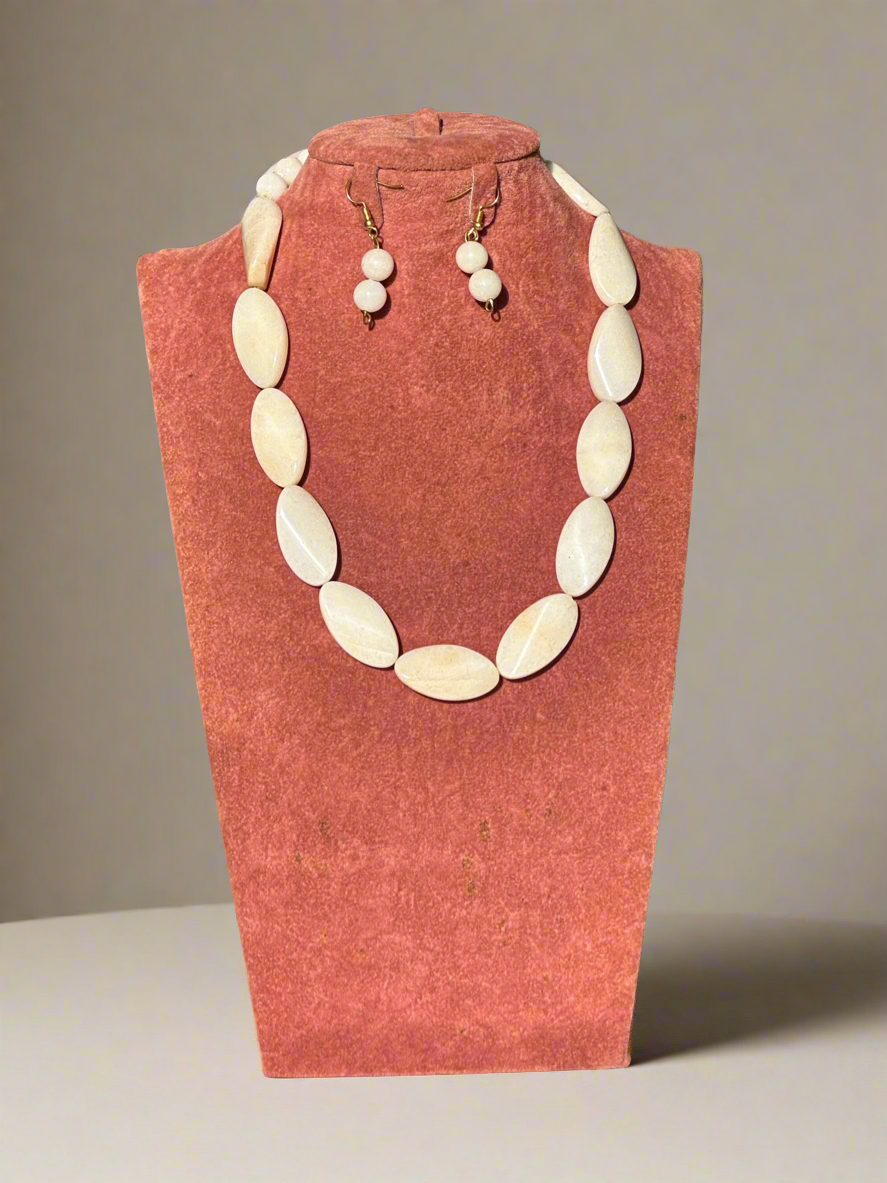 White Stone Necklace and Earrings