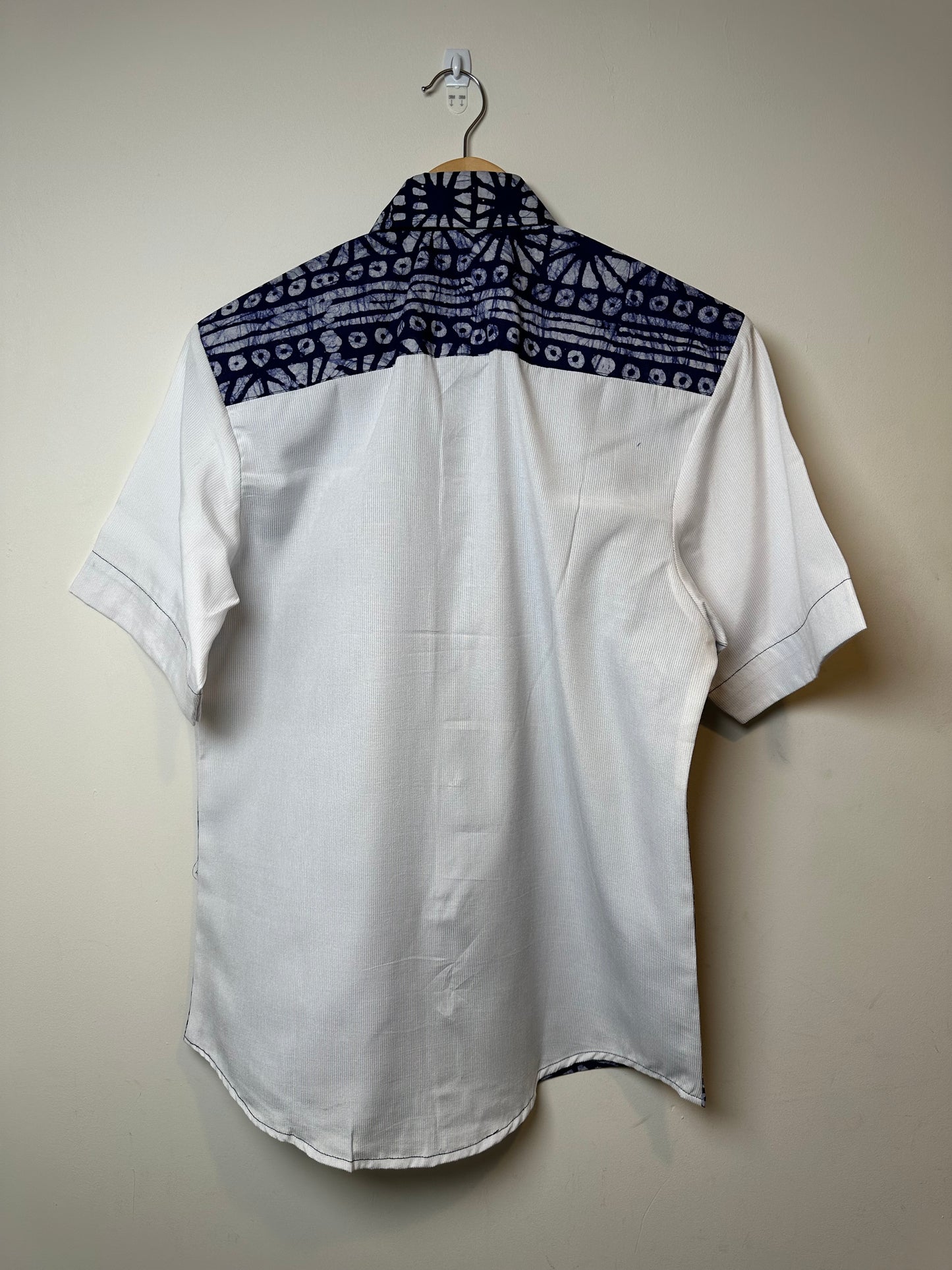 White Blue Adire Combo Shirt