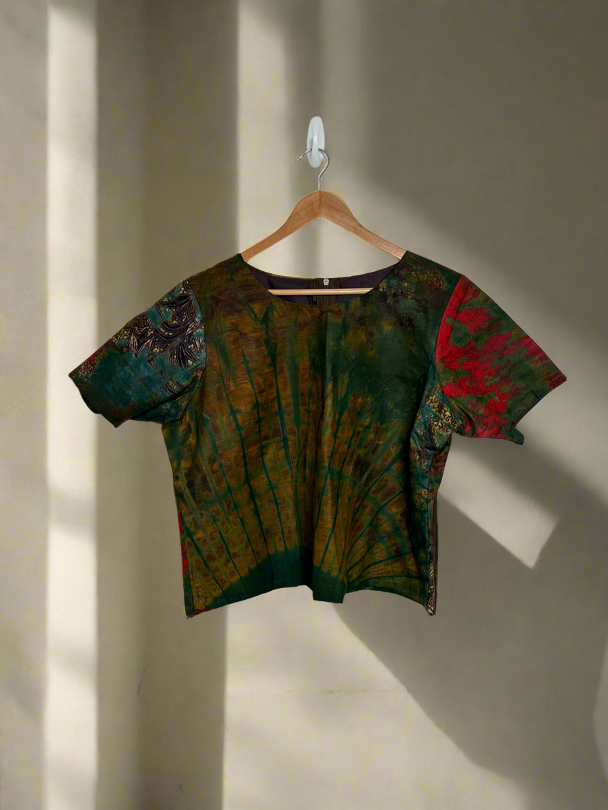 Green and Red Adire Top and Skirt