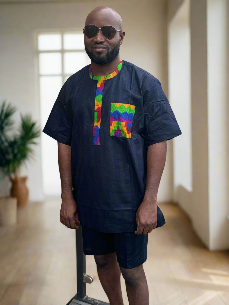 Black Striped with Kente Ankara Outfit