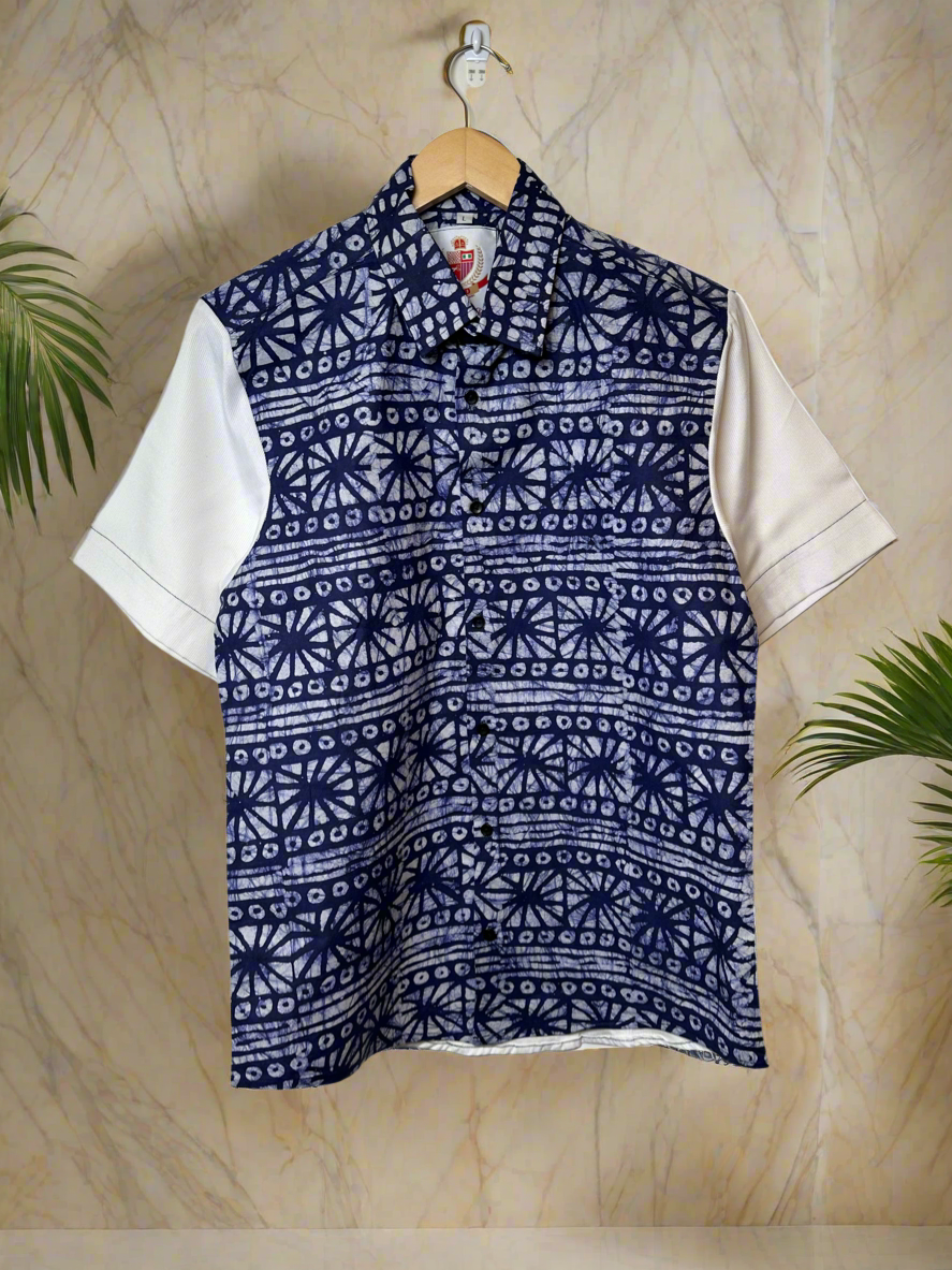 White Blue Adire Combo Shirt