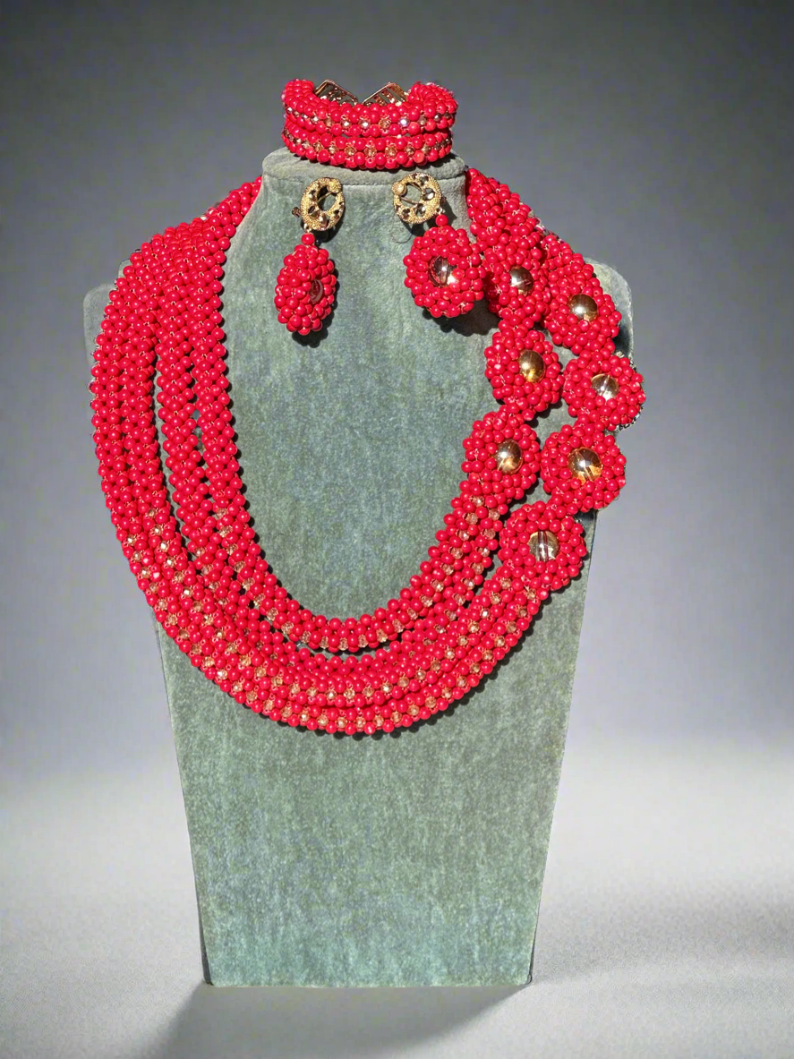 Red Beads Jewellery Set