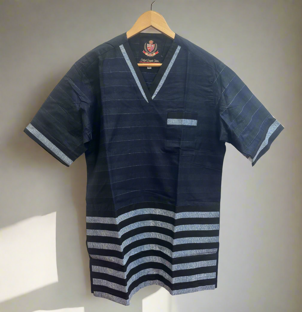 Blue Striped V-Neck Ankara Top