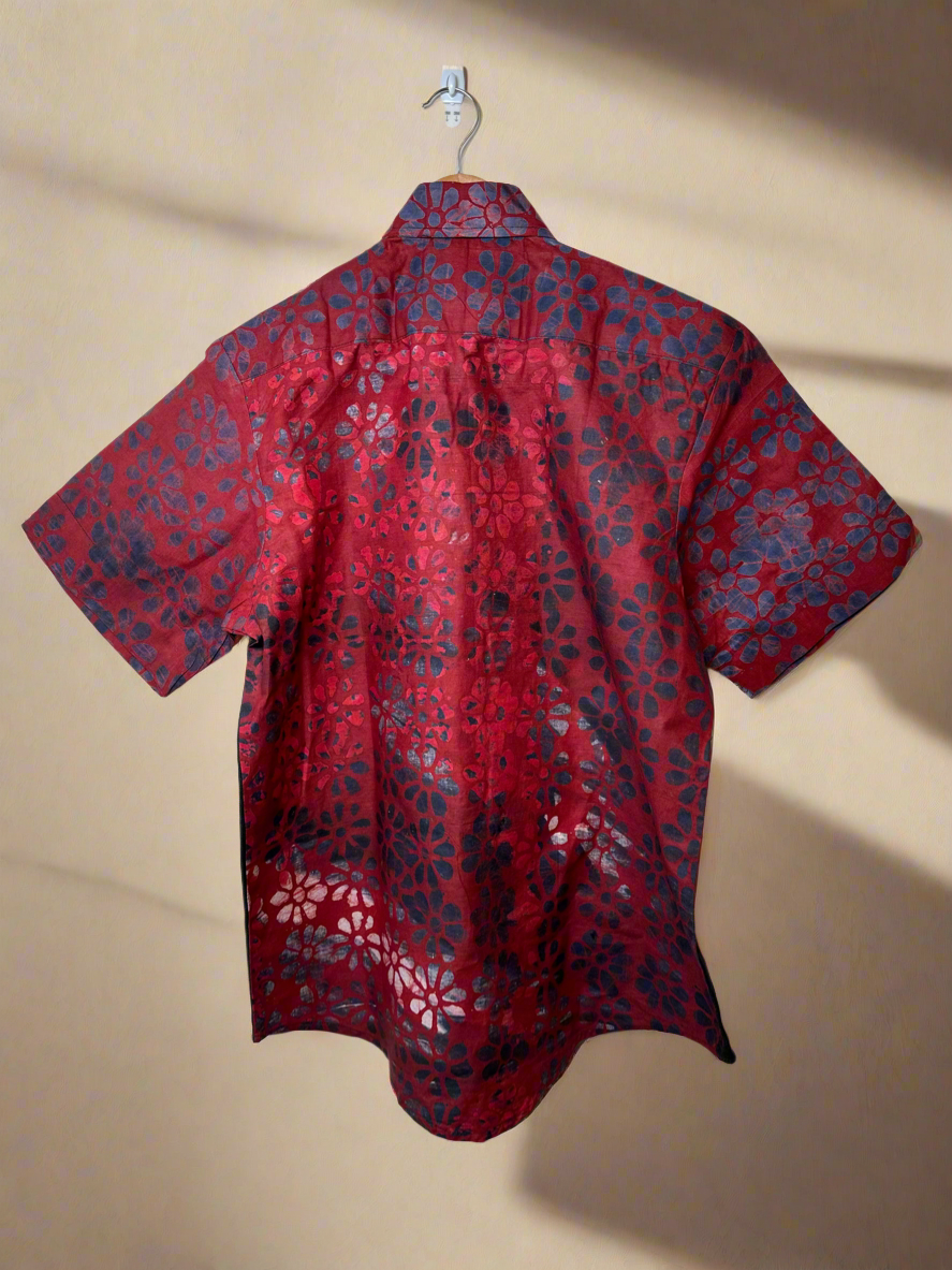 Black Red Adire Linen Combo Shirt