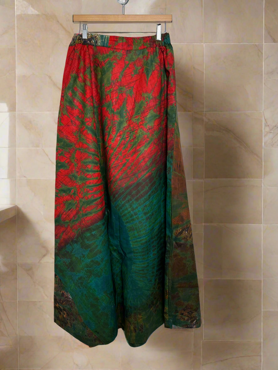 Green and Red Adire Top and Skirt