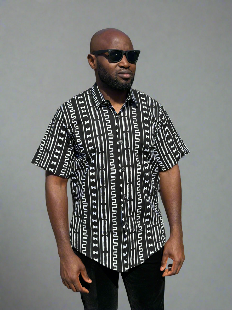 Black Ethnic Pattern Ankara Shirt