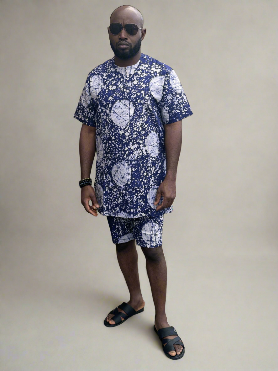 Blue Adire Outfit( Shirt and Shorts)