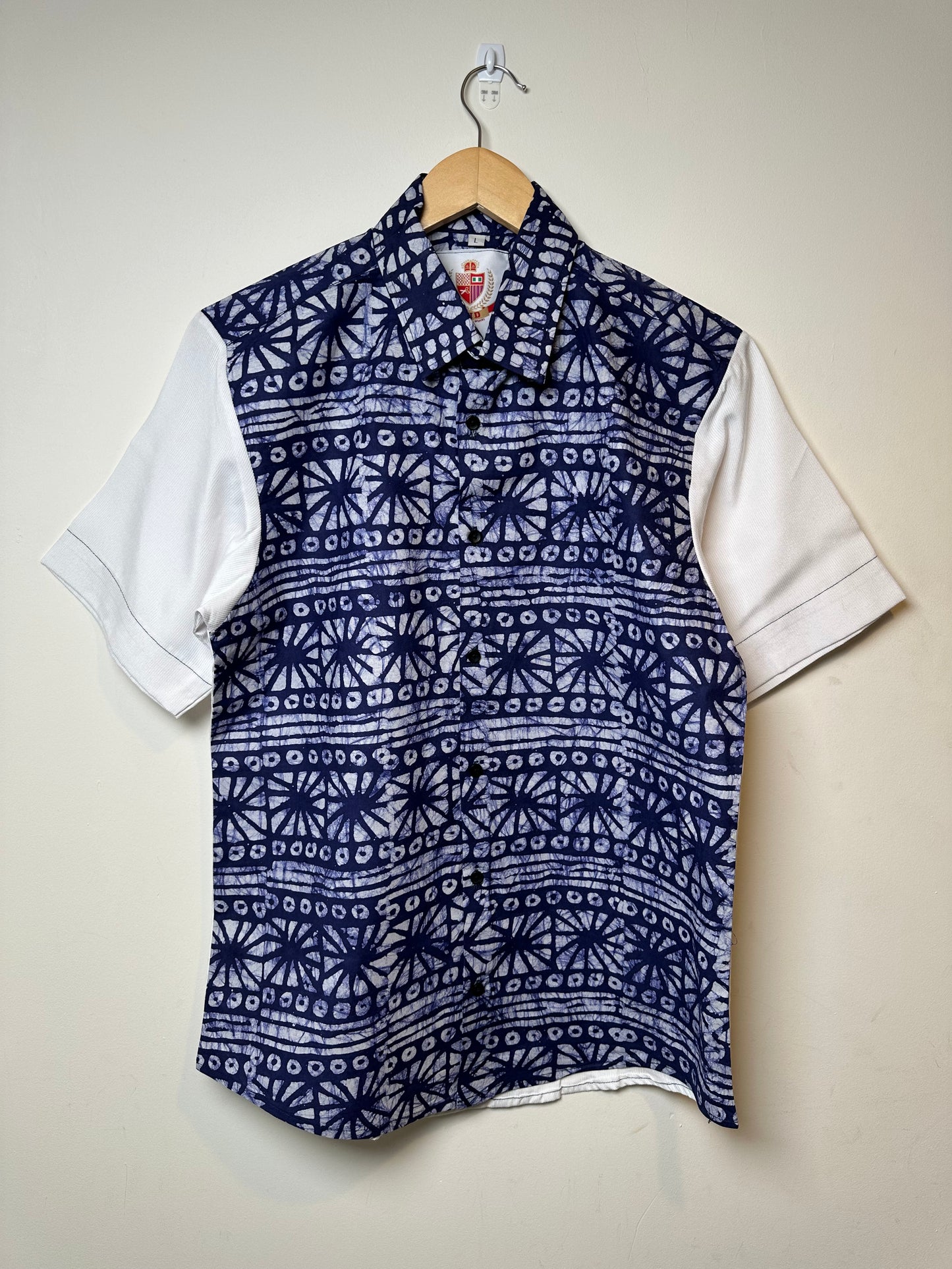 White Blue Adire Combo Shirt