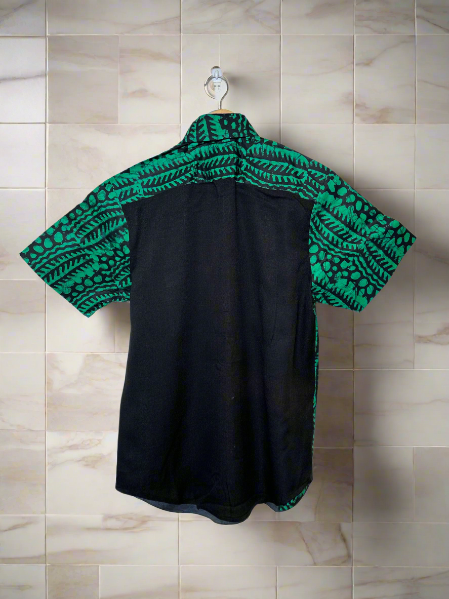 Green and Black Adire Combo Shirt