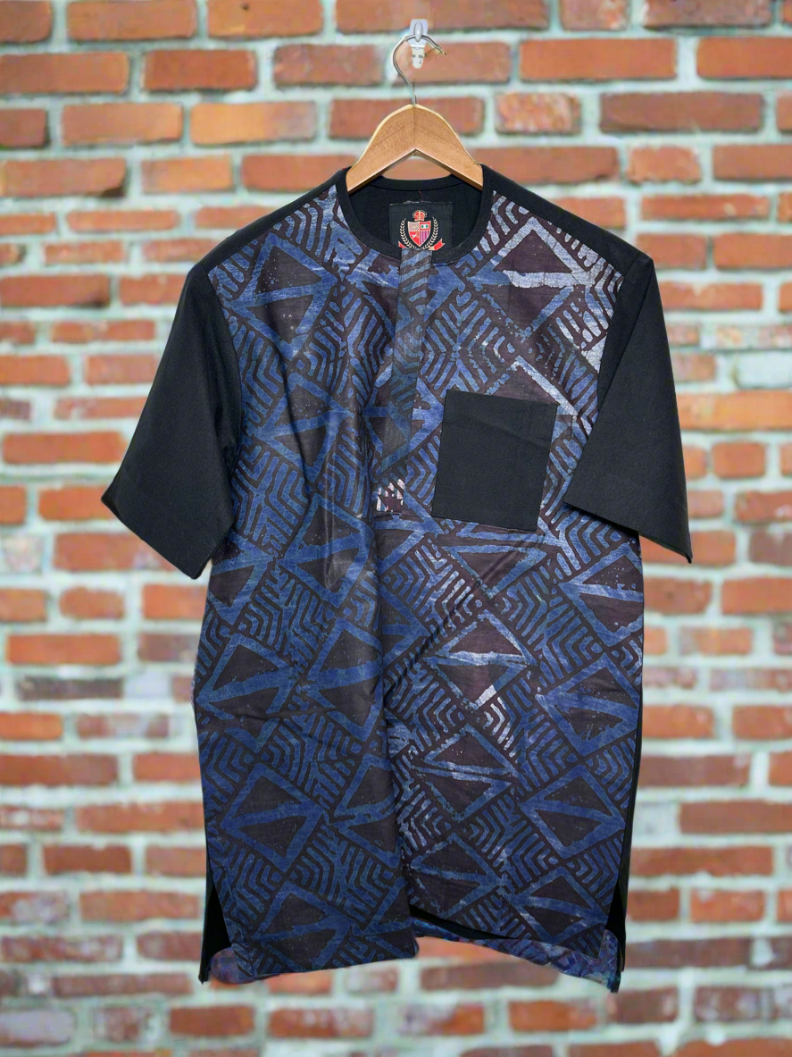 Dark Blue and Black Adire Combo Shirt