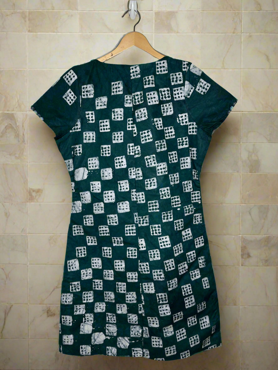 Green and White Adire Dress