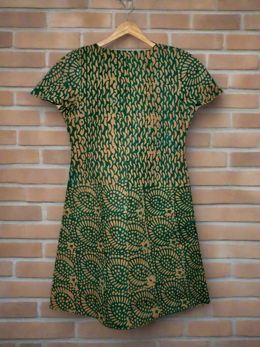 Green and Yellow Adire Dress
