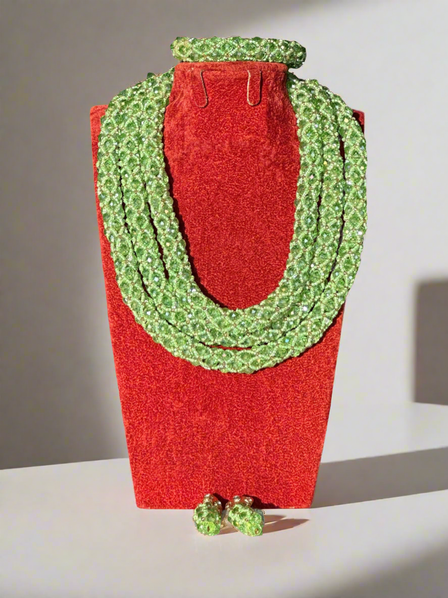 Green Crystal Rondelle Beads Jewllery Set