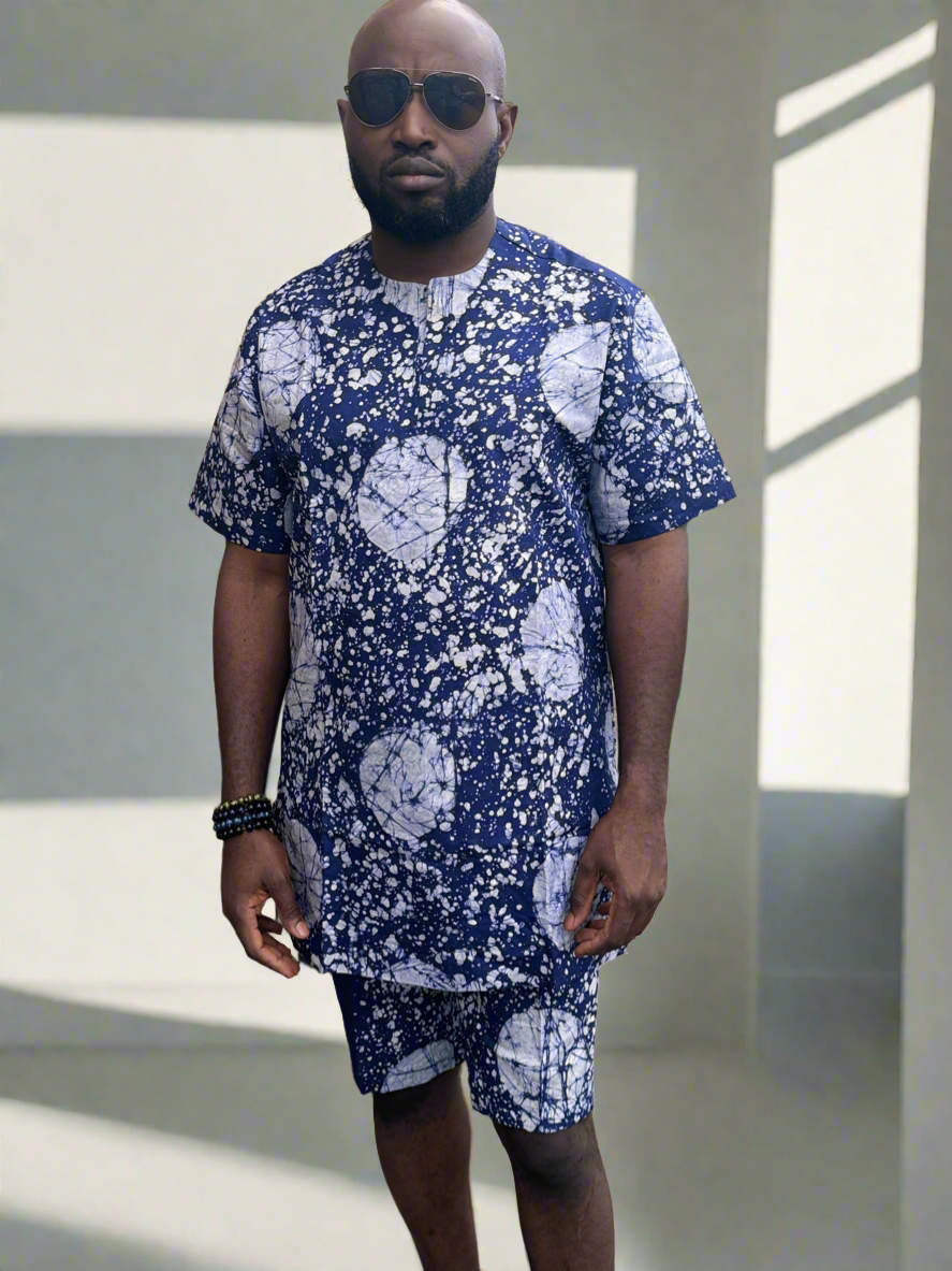 Blue Adire Outfit( Shirt and Shorts)
