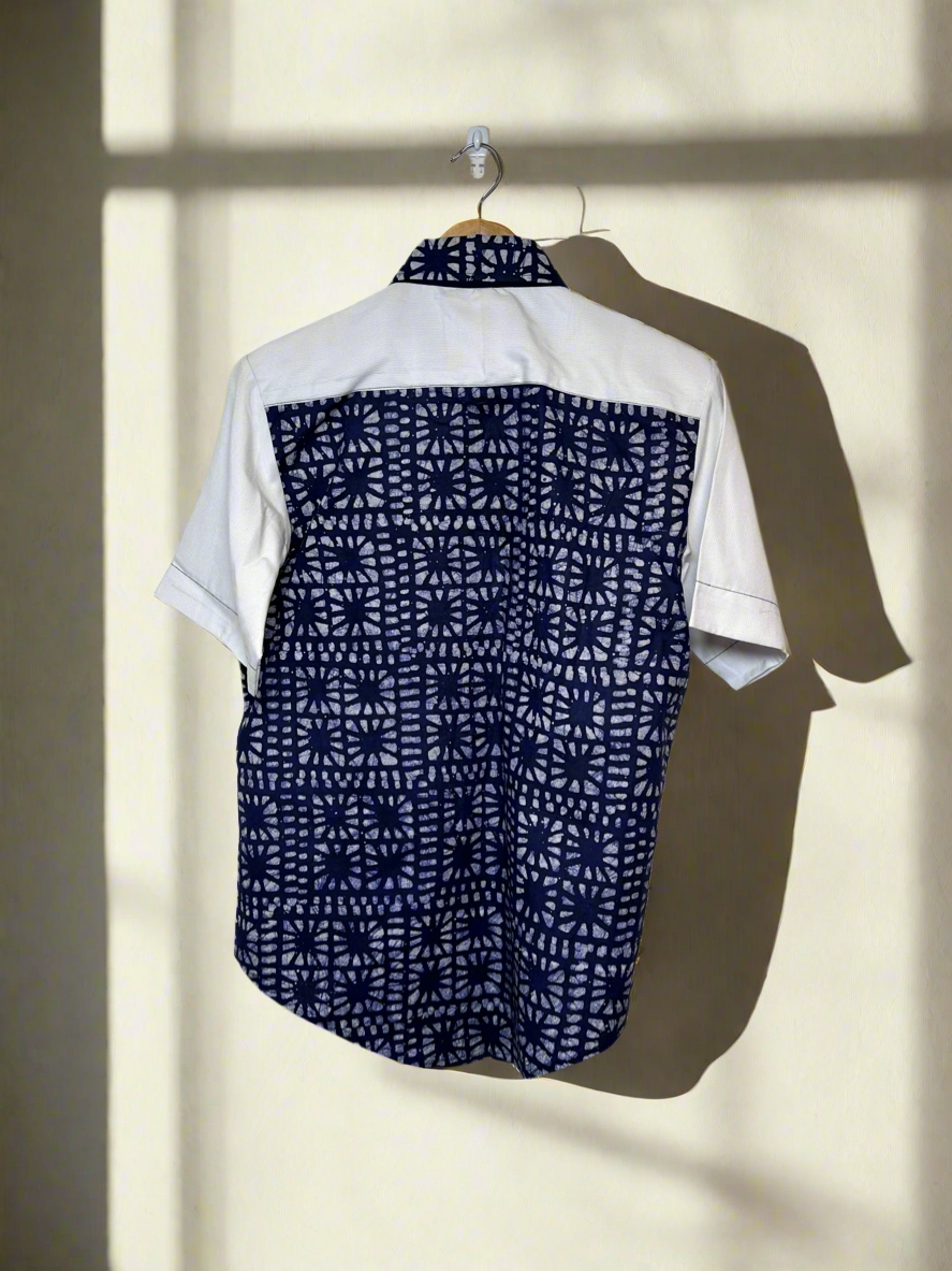 White and Blue Adire Combo Shirt