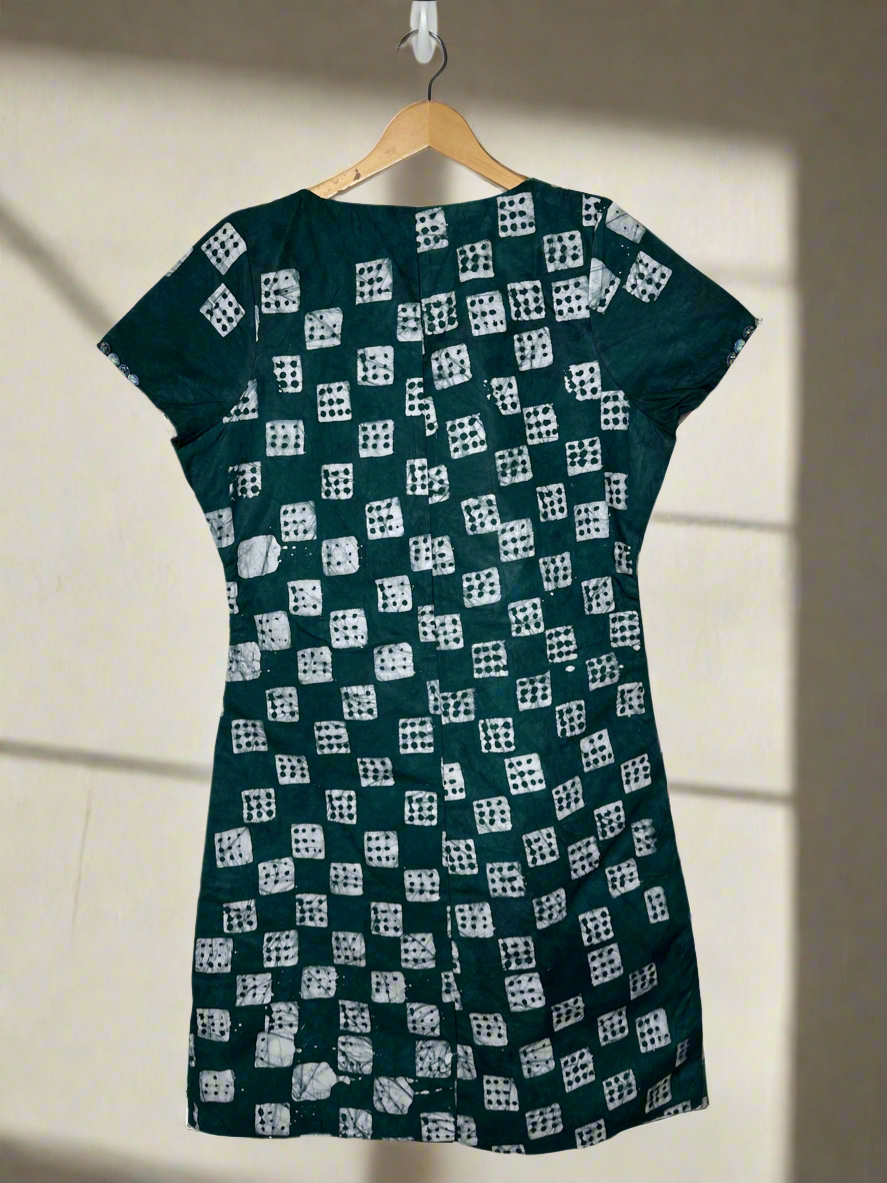 Green and White Adire Dress