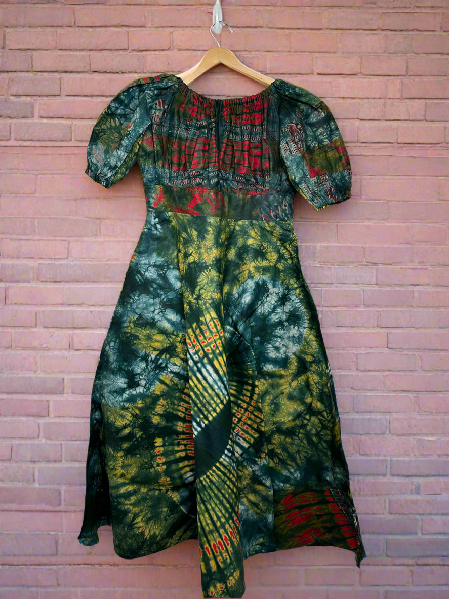 Green Base Adire Gown