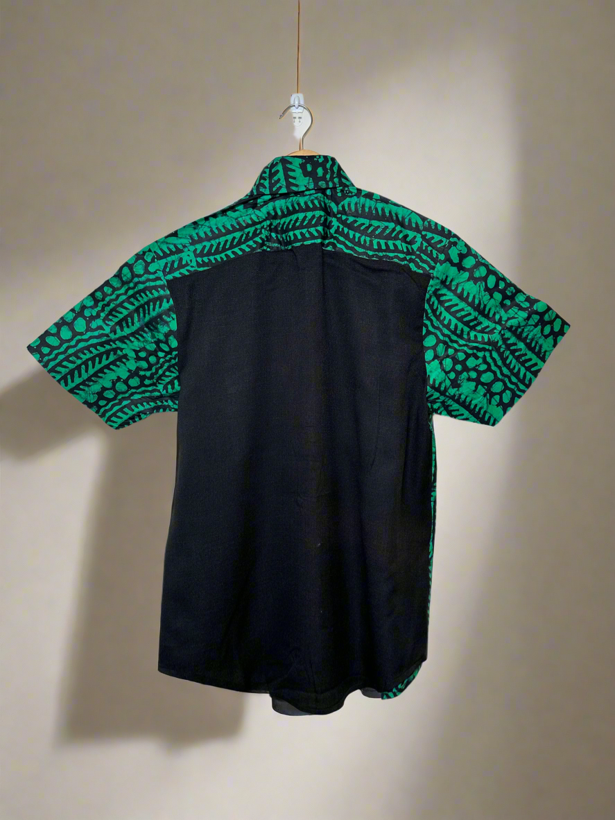 Green and Black Adire Combo Shirt