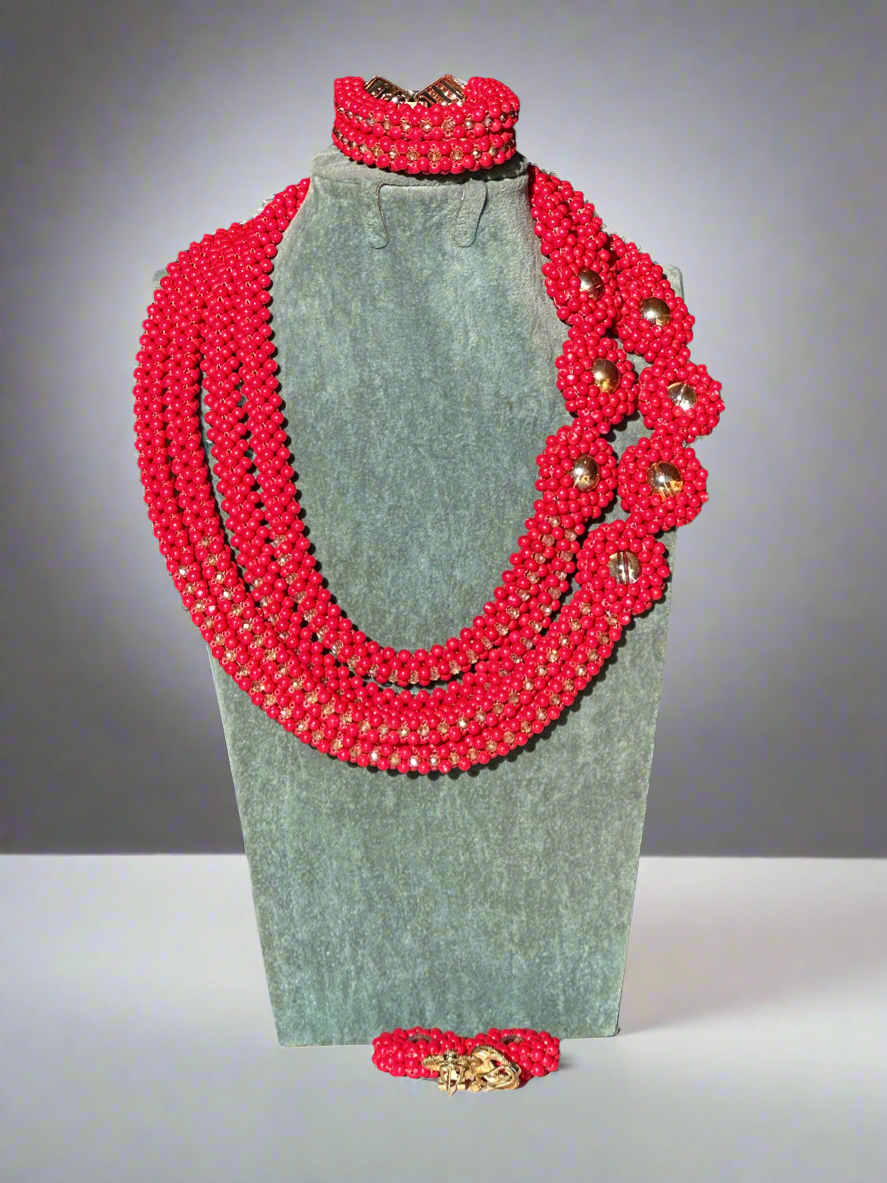 Red Beads Jewellery Set