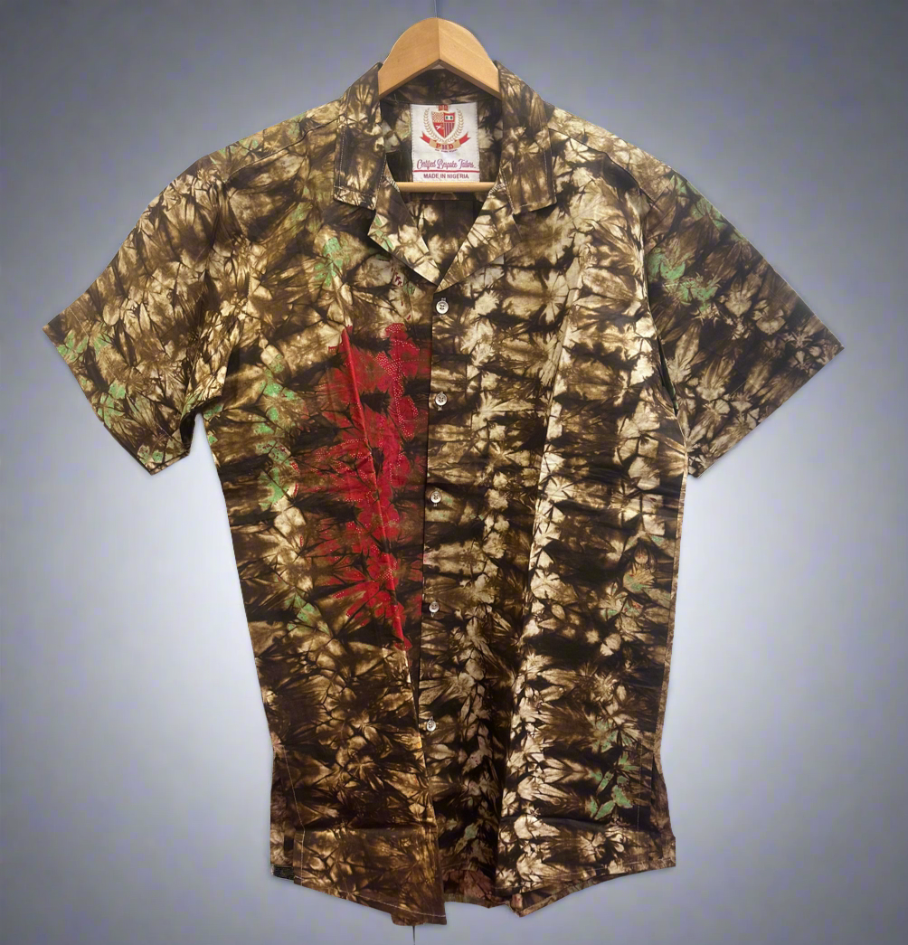 Stylish Adire African shirt featuring vibrant patterns and traditional hand-dyed craftsmanship, ideal for casual, summer, and party wear. Front