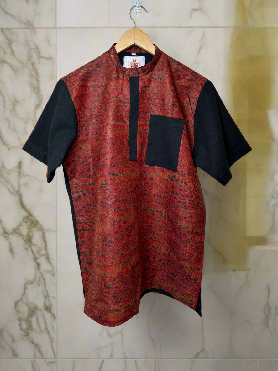 Red Black Adire Combo Shirt